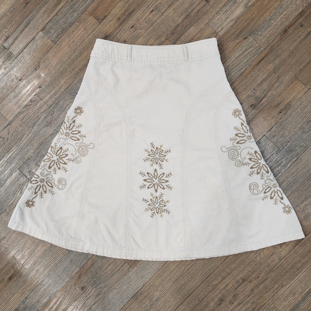 VTG Y2K Faded Glory Cream Corduroy Skirt Snowflake Christmas Embroidery Ladies 6
